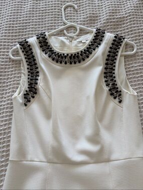 Shoshanna White Sleeveless Mini Dress with Black Beaded Neckline